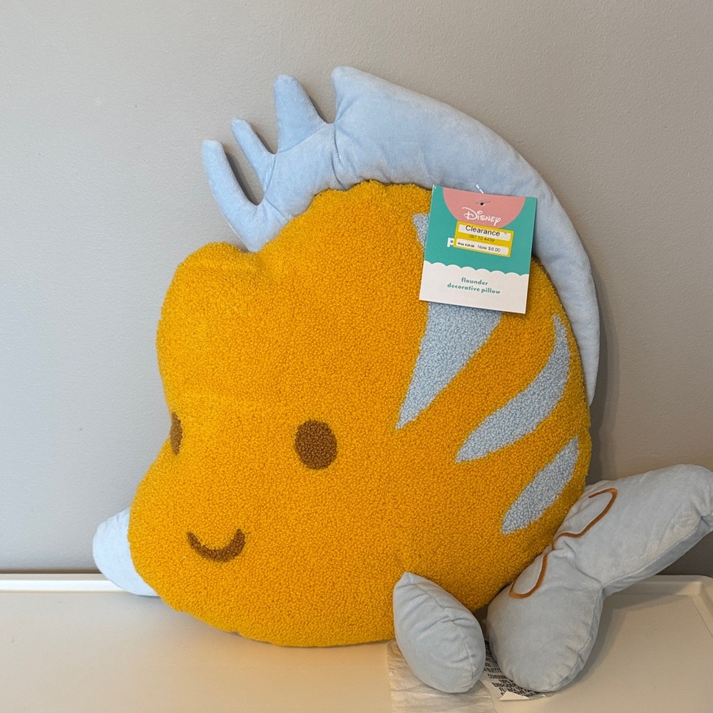 BRAND NEW - Disney Pillowfort Flounder Throw Pillow Little Mermaid